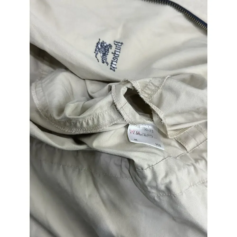 Vintage Burberrys Harrington Jacket Tan 150A Small Embroidered Logo Parka Coat